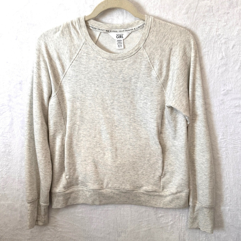 Athleta Girl Sweatshirt Pullover Fleece Thumbholes Size 14 Gray Girls